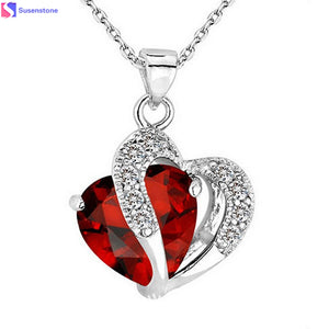 Necklace heart-shaped zircon crystal necklace chain clavicle sweater chain Women Heart Rhinestone Silver Pendant Jewelry #5-6