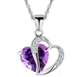 Necklace heart-shaped zircon crystal necklace chain clavicle sweater chain Women Heart Rhinestone Silver Pendant Jewelry #5-6