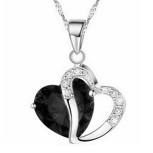 Necklace heart-shaped zircon crystal necklace chain clavicle sweater chain Women Heart Rhinestone Silver Pendant Jewelry #5-6