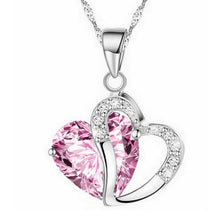 Necklace heart-shaped zircon crystal necklace chain clavicle sweater chain Women Heart Rhinestone Silver Pendant Jewelry #5-6