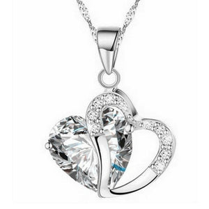 Necklace heart-shaped zircon crystal necklace chain clavicle sweater chain Women Heart Rhinestone Silver Pendant Jewelry #5-6