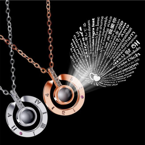 Letter Necklace 100 languages I love you Projection Pendant Necklace Women Jewelry Collier Femme Bijoux 2018 best friends Gifts