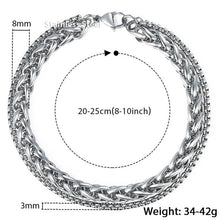 Unique Men's Bracelet Double Chain Bracelet Silver Stainless Steel Wheat Box Chain Link Bracelets Male Jewelry Dropshipping DB75