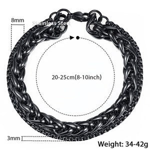 Unique Men's Bracelet Double Chain Bracelet Silver Stainless Steel Wheat Box Chain Link Bracelets Male Jewelry Dropshipping DB75