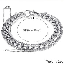 Unique Men's Bracelet Double Chain Bracelet Silver Stainless Steel Wheat Box Chain Link Bracelets Male Jewelry Dropshipping DB75