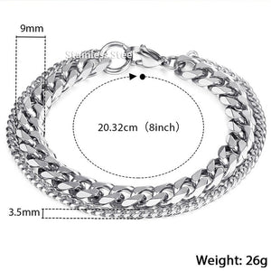 Unique Men's Bracelet Double Chain Bracelet Silver Stainless Steel Wheat Box Chain Link Bracelets Male Jewelry Dropshipping DB75