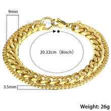 Unique Men's Bracelet Double Chain Bracelet Silver Stainless Steel Wheat Box Chain Link Bracelets Male Jewelry Dropshipping DB75