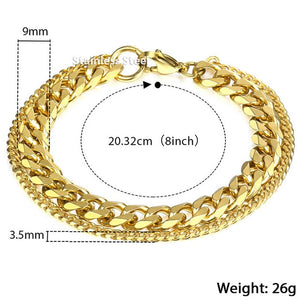 Unique Men's Bracelet Double Chain Bracelet Silver Stainless Steel Wheat Box Chain Link Bracelets Male Jewelry Dropshipping DB75