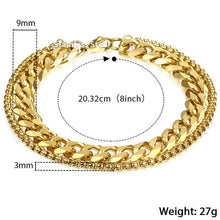 Unique Men's Bracelet Double Chain Bracelet Silver Stainless Steel Wheat Box Chain Link Bracelets Male Jewelry Dropshipping DB75