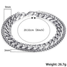 Unique Men's Bracelet Double Chain Bracelet Silver Stainless Steel Wheat Box Chain Link Bracelets Male Jewelry Dropshipping DB75