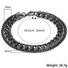Unique Men's Bracelet Double Chain Bracelet Silver Stainless Steel Wheat Box Chain Link Bracelets Male Jewelry Dropshipping DB75